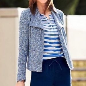 Talbots Tweed Open Front Jacket Womens Size Small Blue